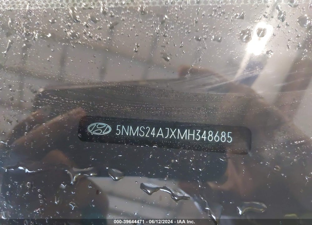 2021 HYUNDAI SANTA FE SEL VIN: 5NMS24AJXMH348685