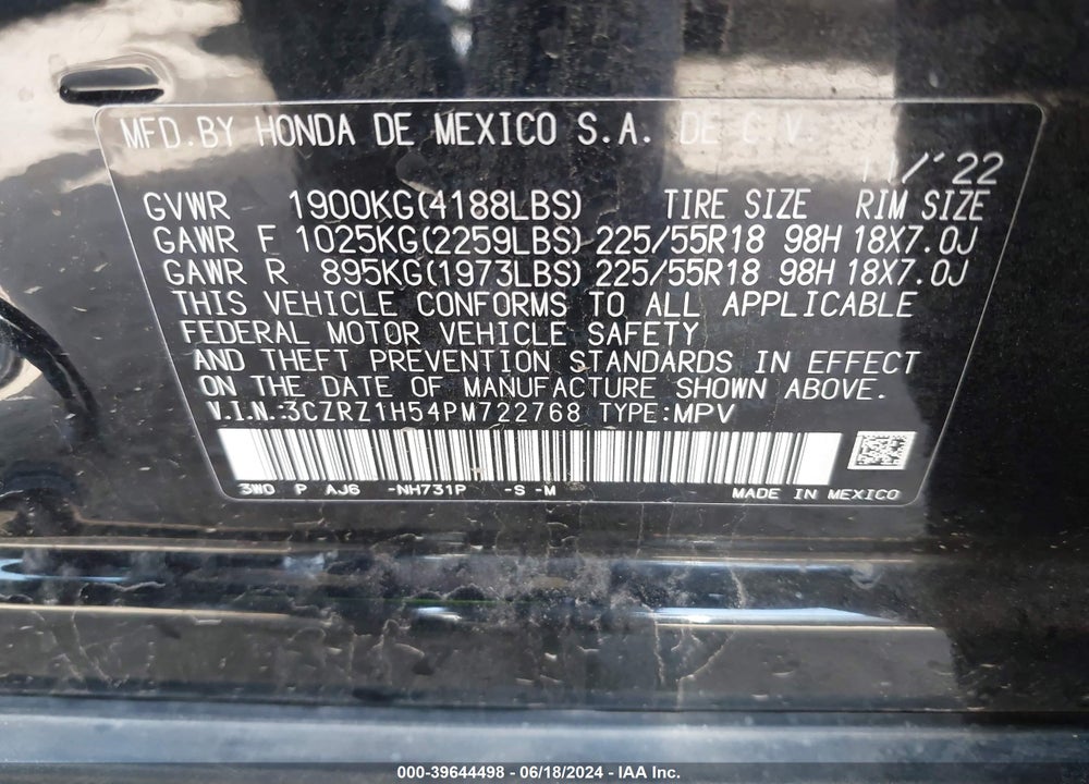 2023 HONDA HR-V 2WD SPORT VIN: 3CZRZ1H54PM722768