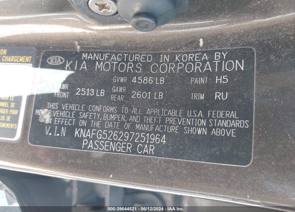 2009 KIA RONDO LX V6 VIN: KNAFG526297251964