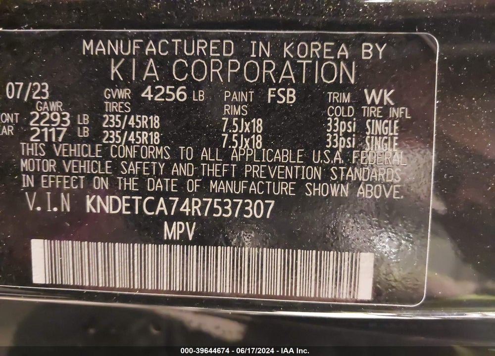 2024 KIA SELTOS VIN: KNDETCA74R7537307