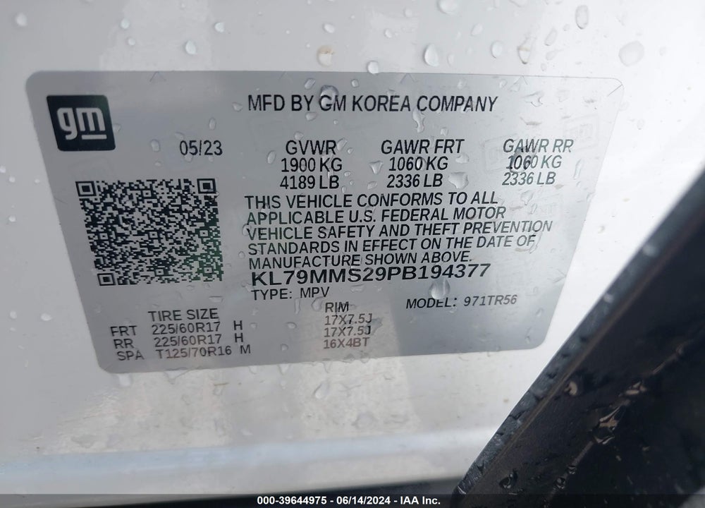 2023 CHEVROLET TRAILBLAZER FWD LS VIN: KL79MMS29PB194377