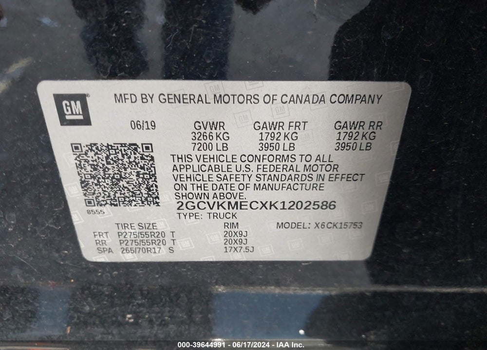 2019 CHEVROLET SILVERADO 1500 LD SILVERADO CUSTOM VIN: 2GCVKMECXK1202586