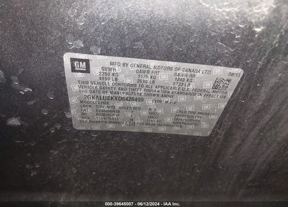 2013 GMC TERRAIN SLT-1 VIN: 2GKALUEKXD6426499