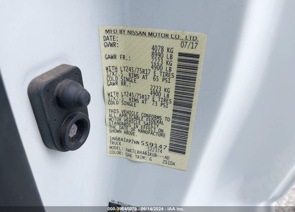 2017 NISSAN TITAN XD VIN: 1N6BA1RP7HN559147