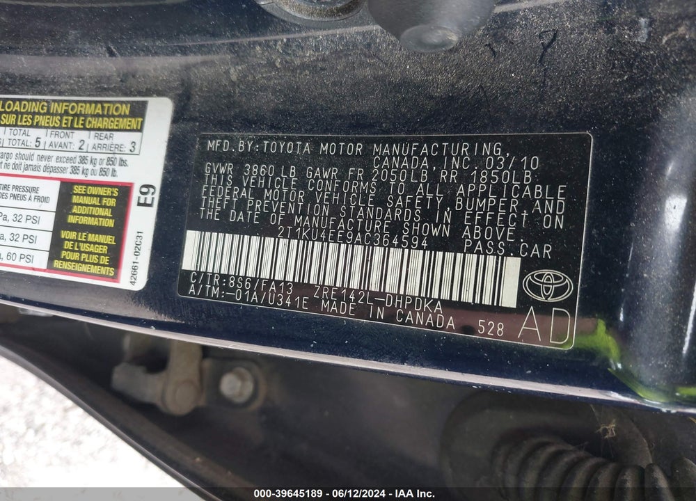 2010 TOYOTA MATRIX VIN: 2T1KU4EE9AC364594