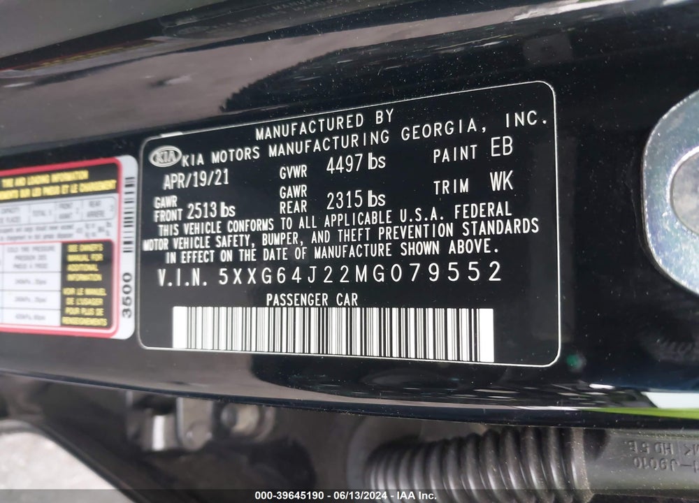 2021 KIA K5 GT LINE VIN: 5XXG64J22MG079552