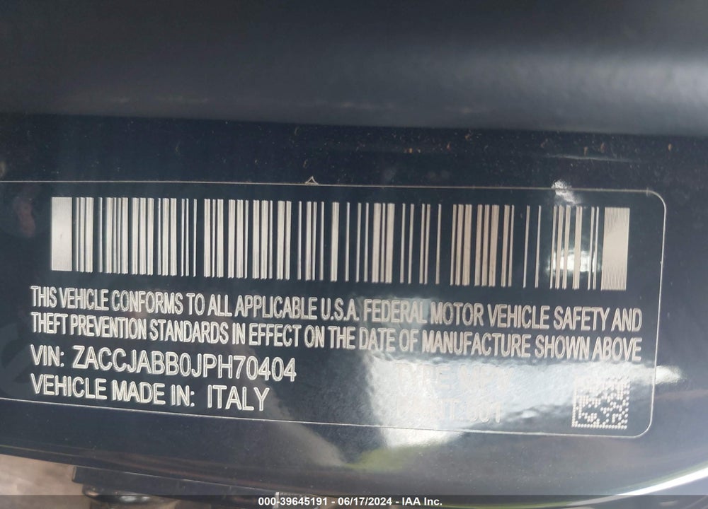 2018 JEEP RENEGADE LATITUDE FWD VIN: ZACCJABB0JPH70404