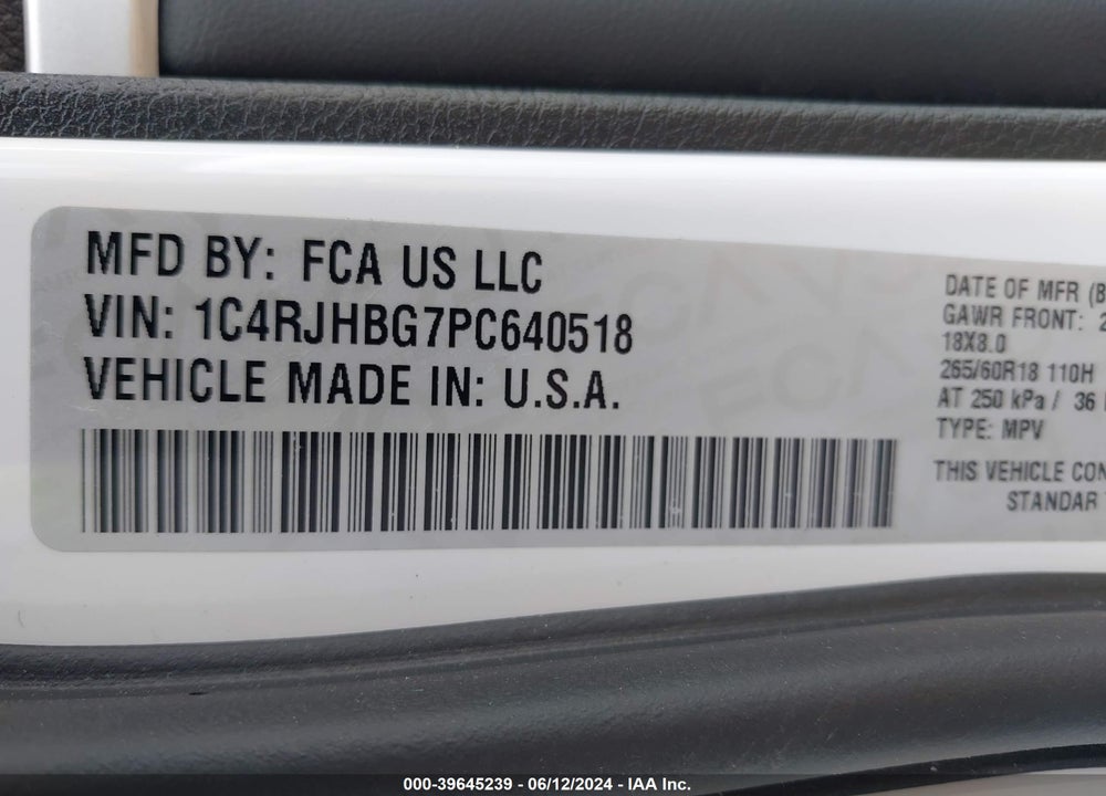 2023 JEEP GRAND CHEROKEE LIMITED 4X4 VIN: 1C4RJHBG7PC640518