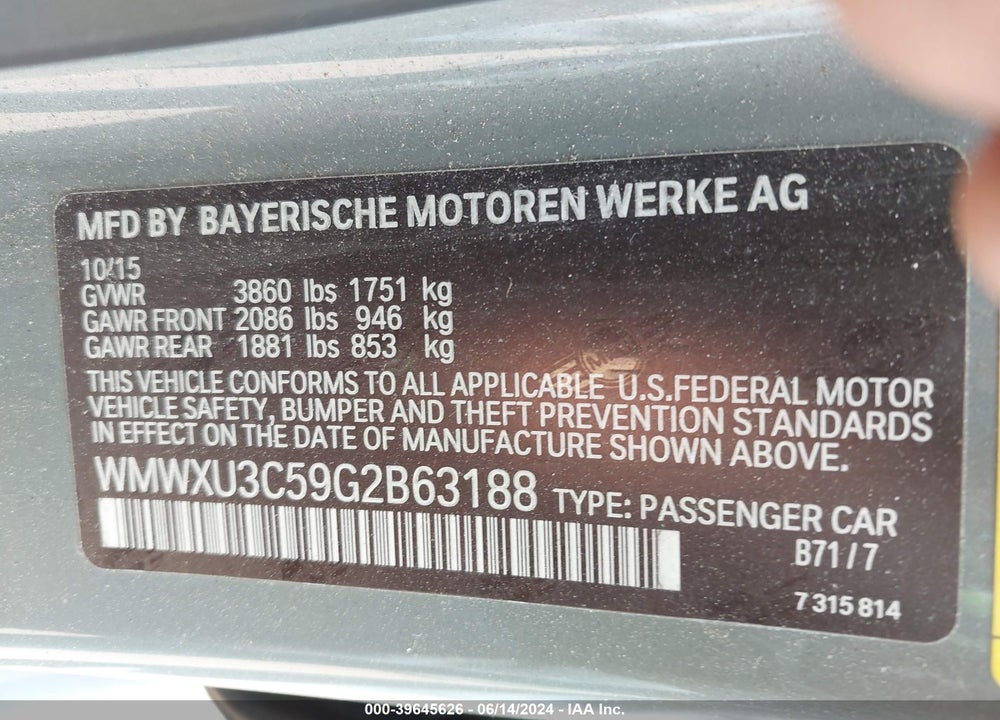 2016 MINI HARDTOP COOPER S VIN: WMWXU3C59G2B63188