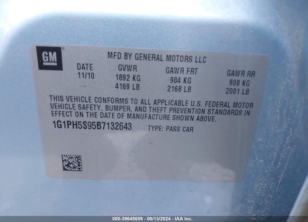 2011 CHEVROLET CRUZE LTZ VIN: 1G1PH5S95B7132643