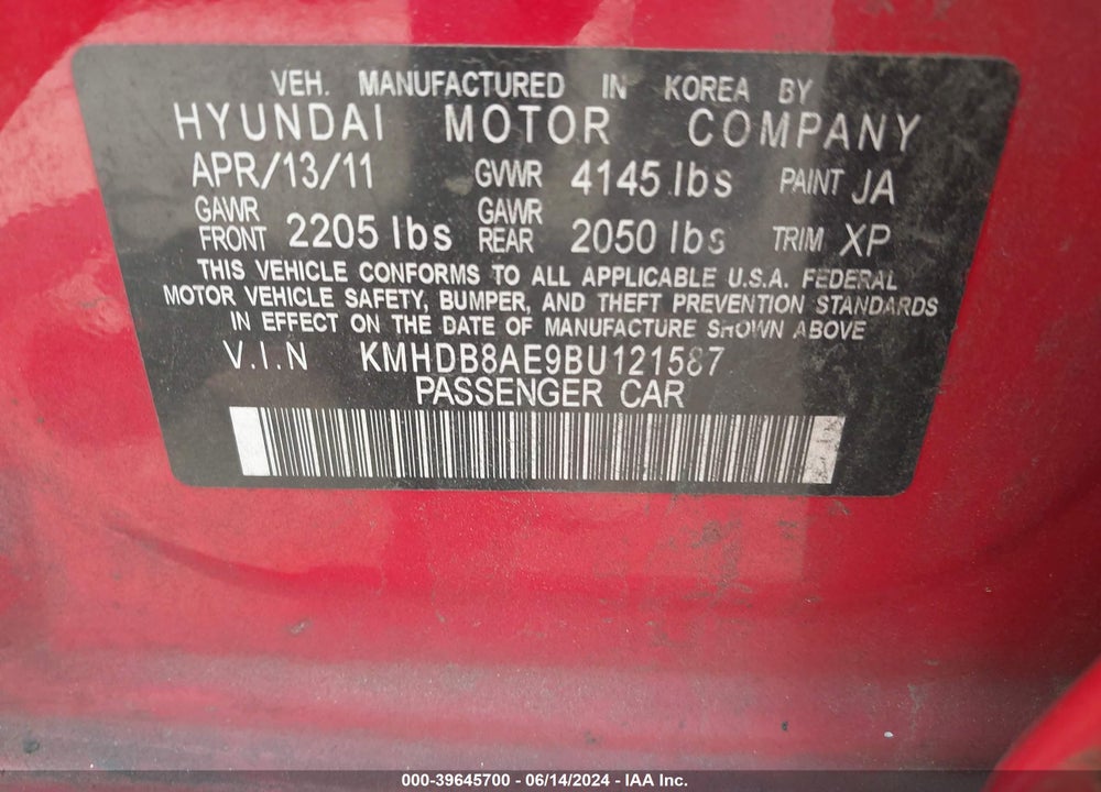 2011 HYUNDAI ELANTRA TOURING GLS VIN: KMHDB8AE9BU121587