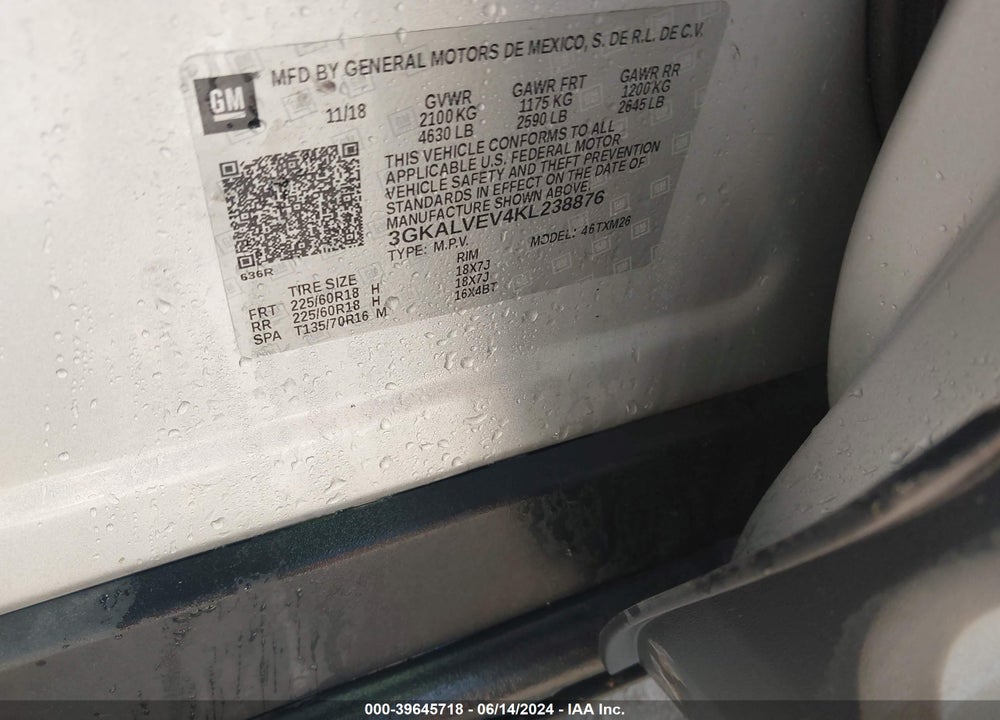2019 GMC TERRAIN SLT VIN: 3GKALVEV4KL238876
