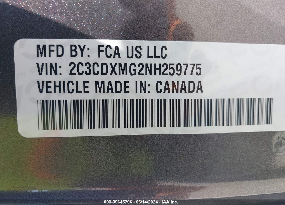 2022 DODGE CHARGER GT AWD VIN: 2C3CDXMG2NH259775