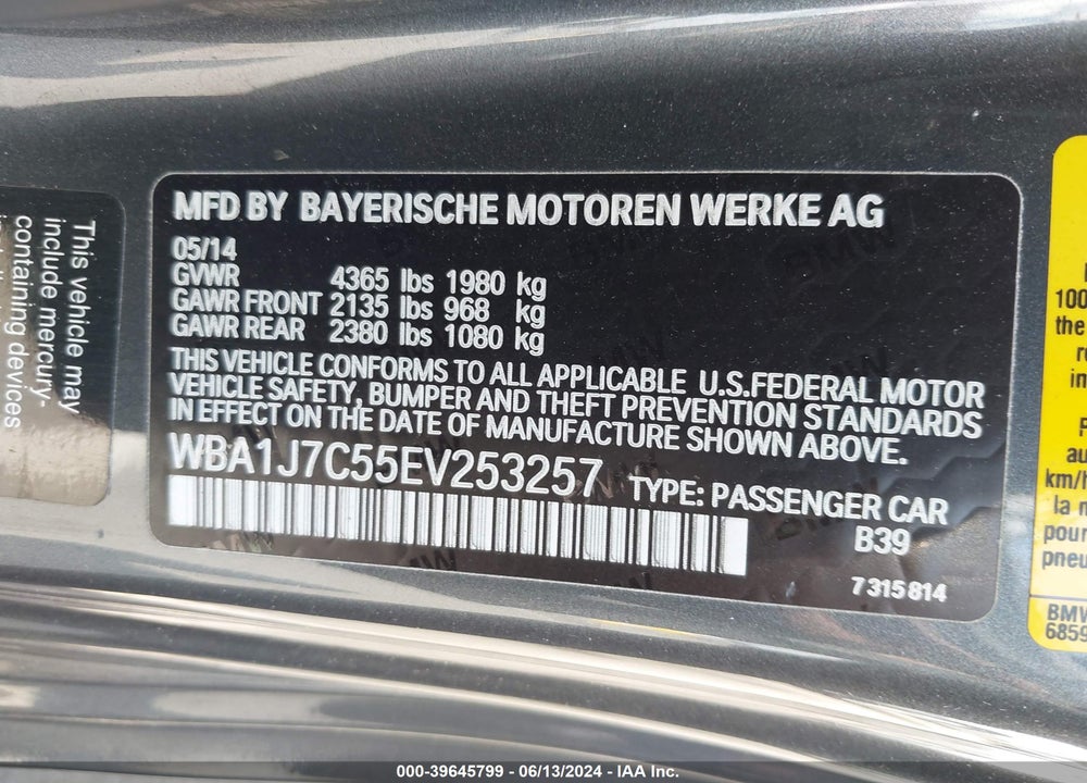 2014 BMW M235 VIN: WBA1J7C55EV253257