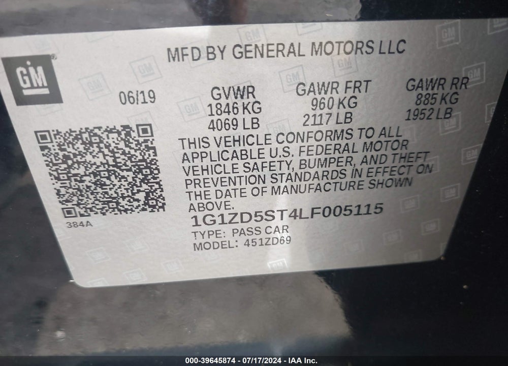 2020 CHEVROLET MALIBU FWD LT VIN: 1G1ZD5ST4LF005115