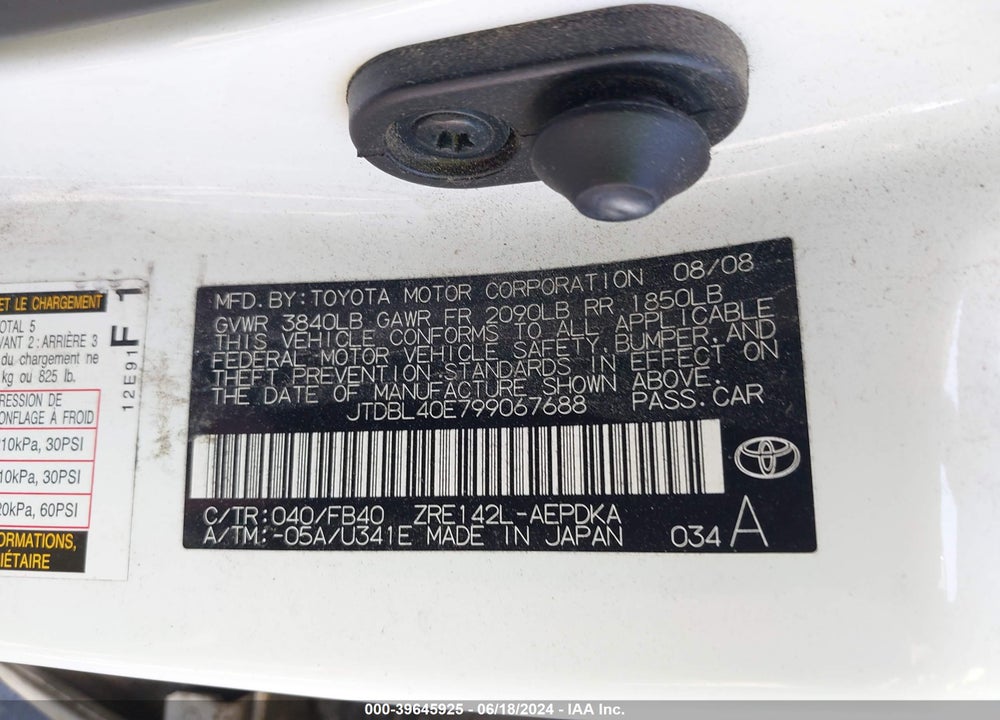 2009 TOYOTA COROLLA VIN: JTDBL40E799067688
