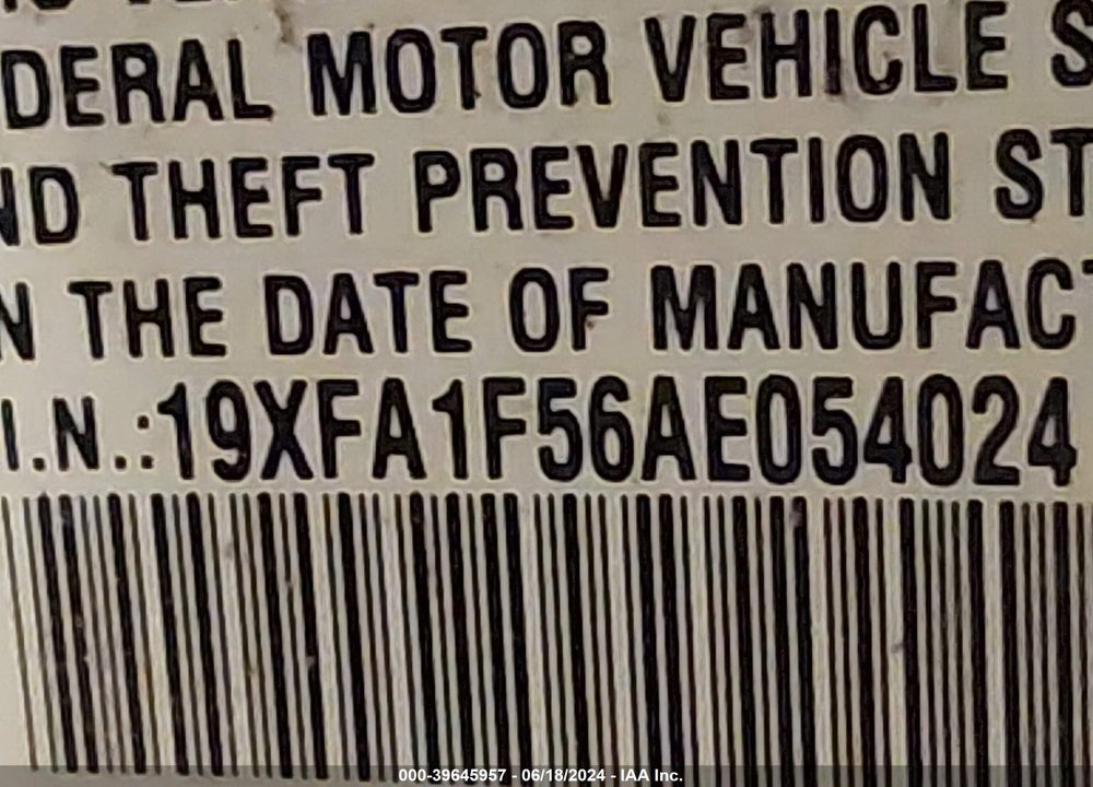 2010 HONDA CIVIC LX VIN: 19XFA1F56AE054024