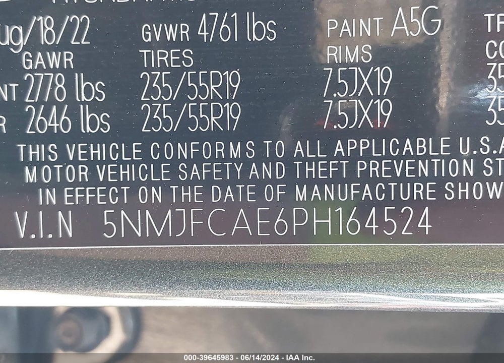 2023 HYUNDAI TUCSON SEL VIN: 5NMJFCAE6PH164524