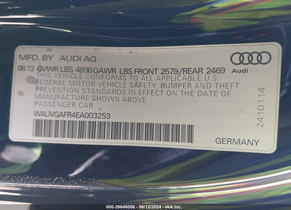 2014 AUDI S5 3.0T PREMIUM PLUS VIN: WAUVGAFR4EA003253