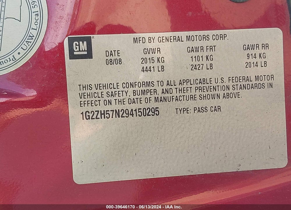 2009 PONTIAC G6 GT VIN: 1G2ZH57N294150295