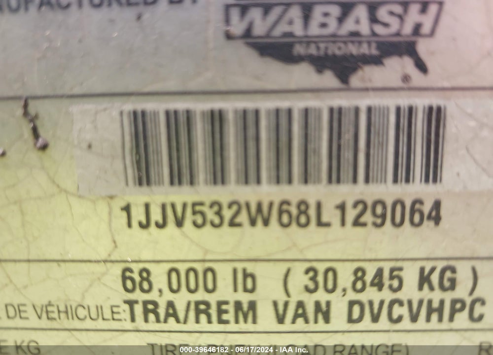 2008 WABASH NATIONAL CORP --- VIN: 1JJV532W68L129064