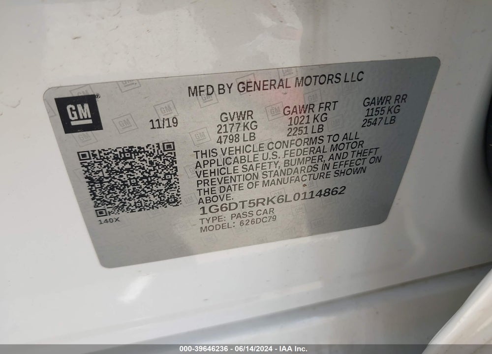 2020 CADILLAC CT5 PREMIUM LUXURY VIN: 1G6DT5RK6L0114862