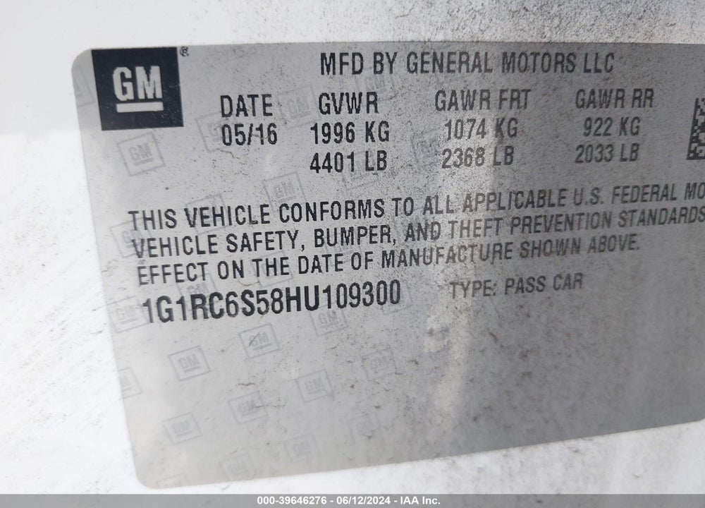 2017 CHEVROLET VOLT LT VIN: 1G1RC6S58HU109300