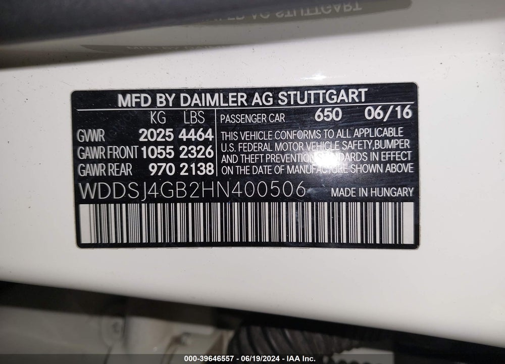 2017 MERCEDES-BENZ CLA 250 4MATIC VIN: WDDSJ4GB2HN400506
