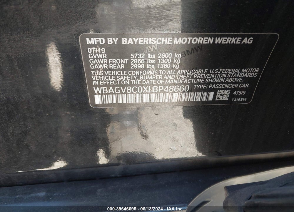 2020 BMW M850I GTAN COUPE XDRIVE VIN: WBAGV8C0XLBP48660