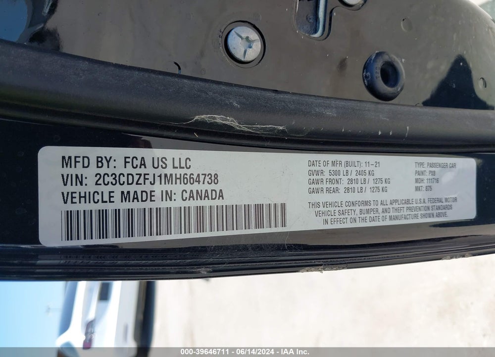 2021 DODGE CHALLENGER R/T SCAT PACK VIN: 2C3CDZFJ1MH664738