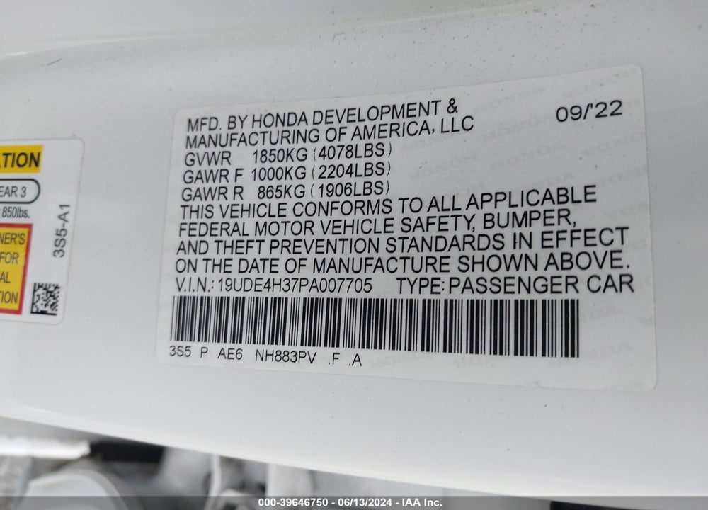 2023 ACURA INTEGRA A-SPEC VIN: 19UDE4H37PA007705