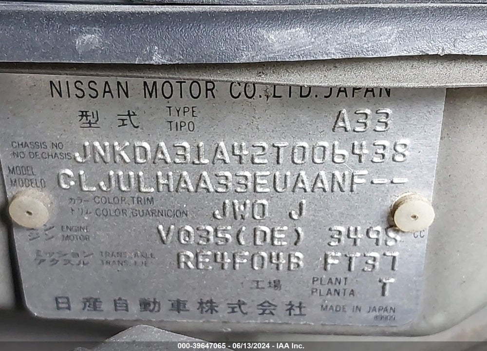 2002 INFINITI I35 VIN: JNKDA31A42T006438