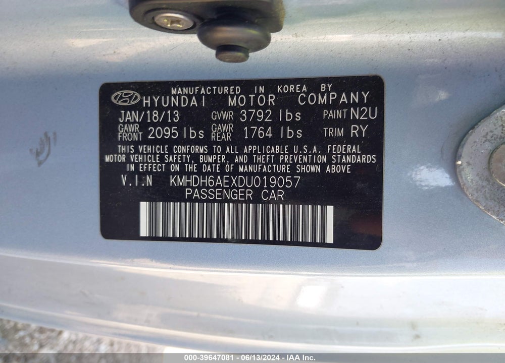 2013 HYUNDAI ELANTRA GS VIN: KMHDH6AEXDU019057