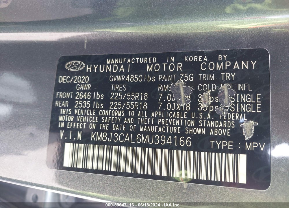 2021 HYUNDAI TUCSON ULTIMATE VIN: KM8J3CAL6MU394166