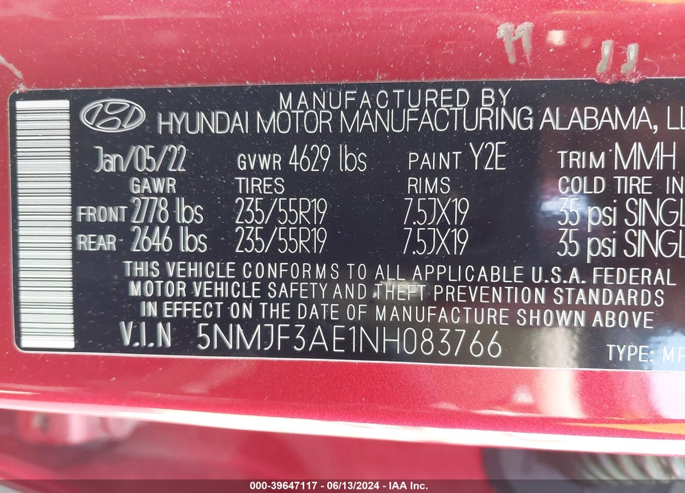 2022 HYUNDAI TUCSON SEL VIN: 5NMJF3AE1NH083766