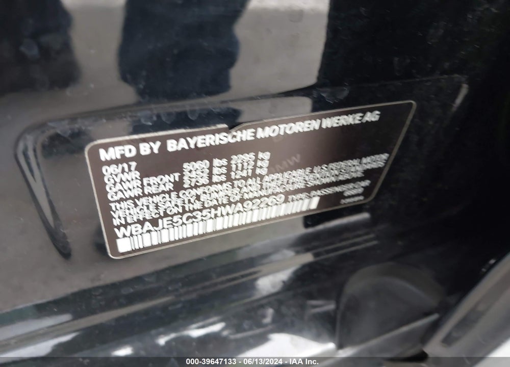2017 BMW 540I VIN: WBAJE5C35HWA92269