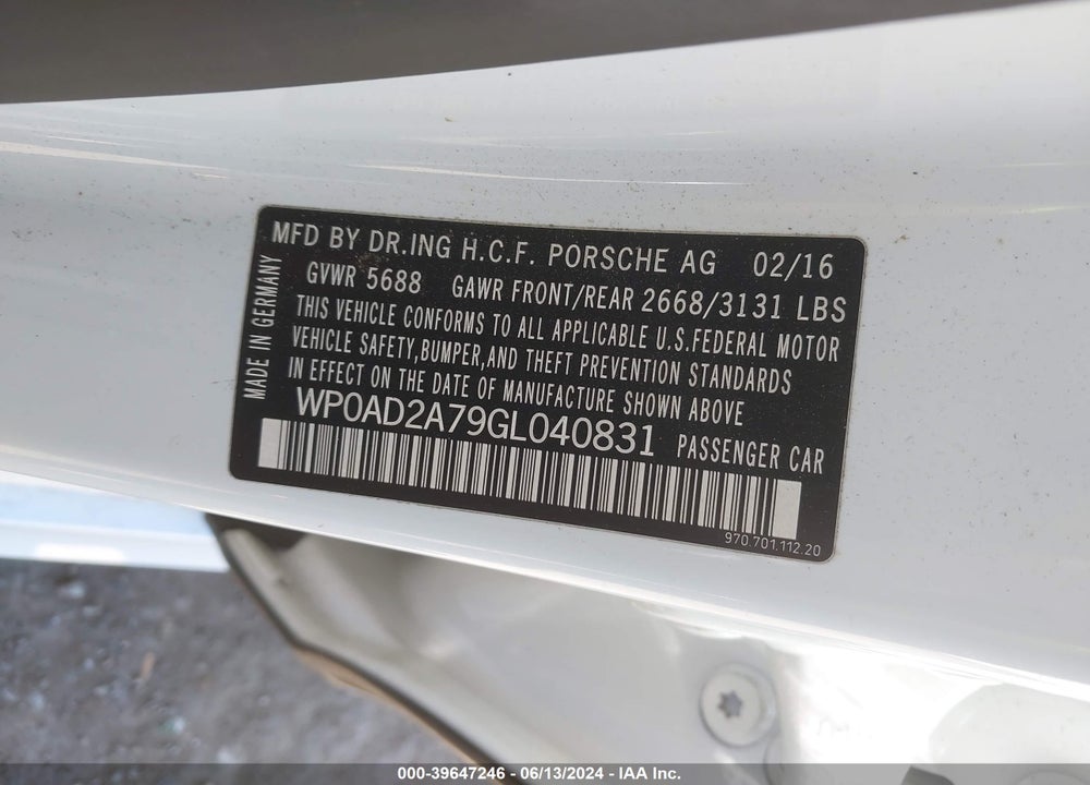 2016 PORSCHE PANAMERA E-HYBRID S VIN: WP0AD2A79GL040831
