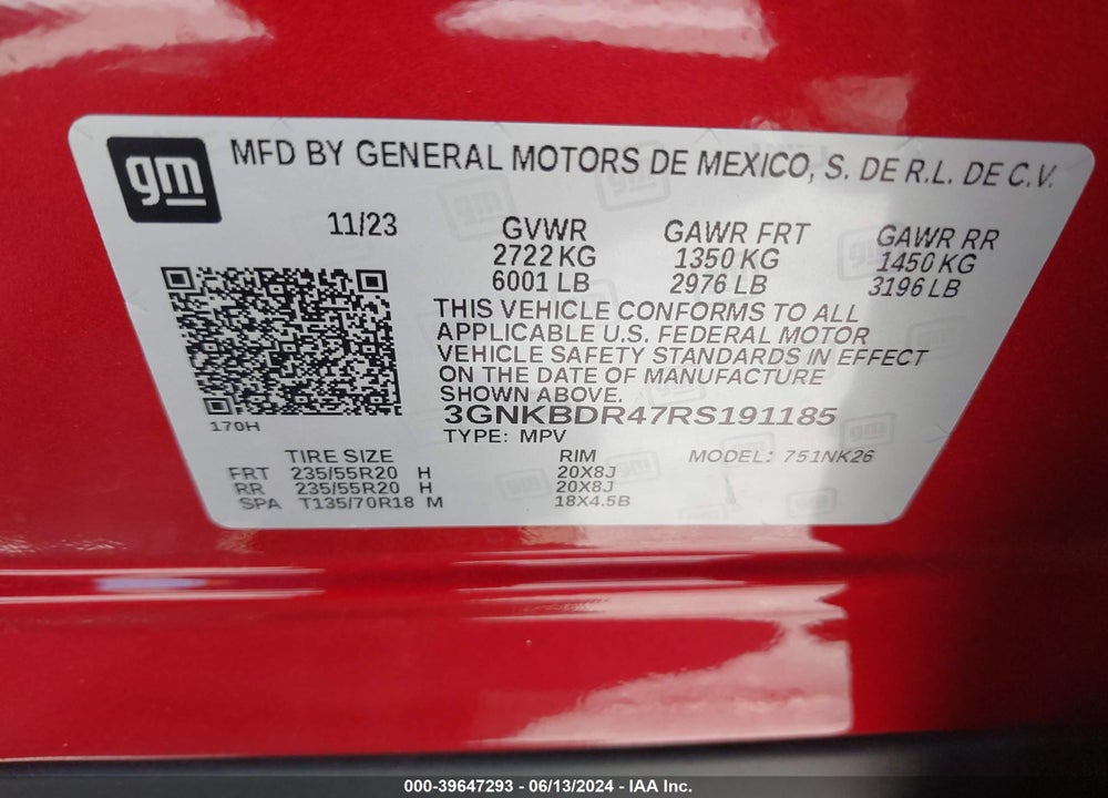 2024 CHEVROLET BLAZER FWD 3LT VIN: 3GNKBDR47RS191185