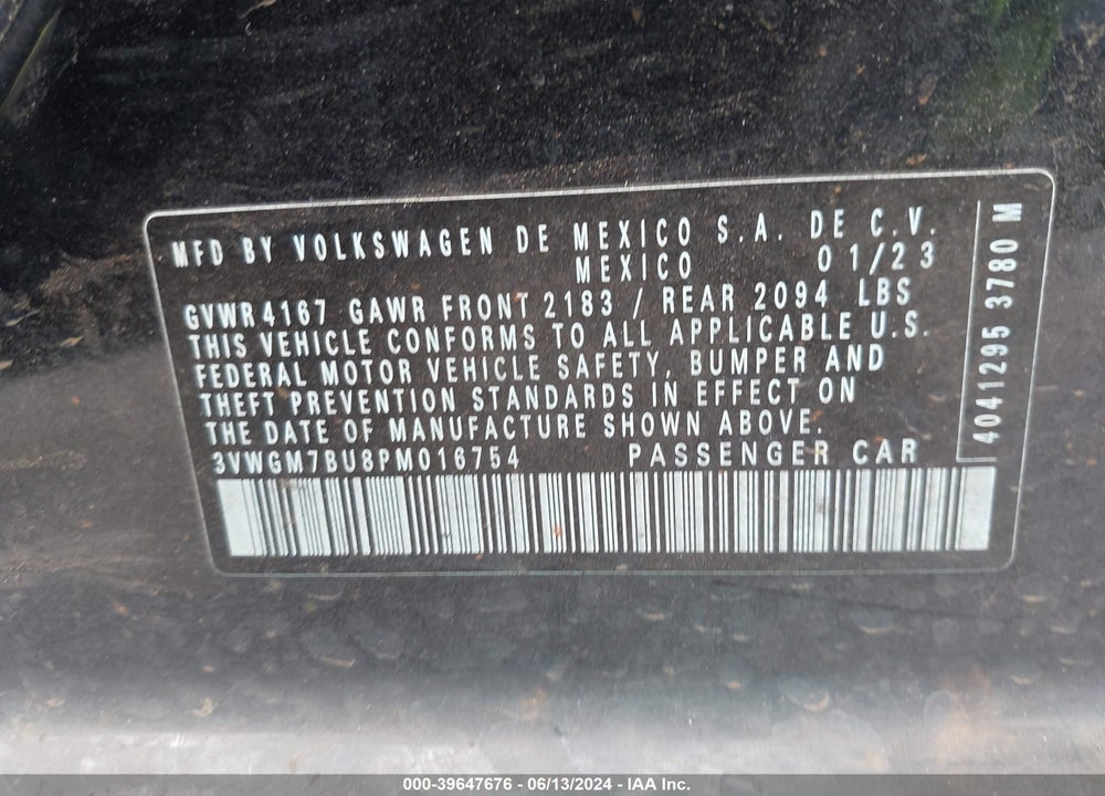 2023 VOLKSWAGEN JETTA VIN: 3VWGM7BU8PM016754