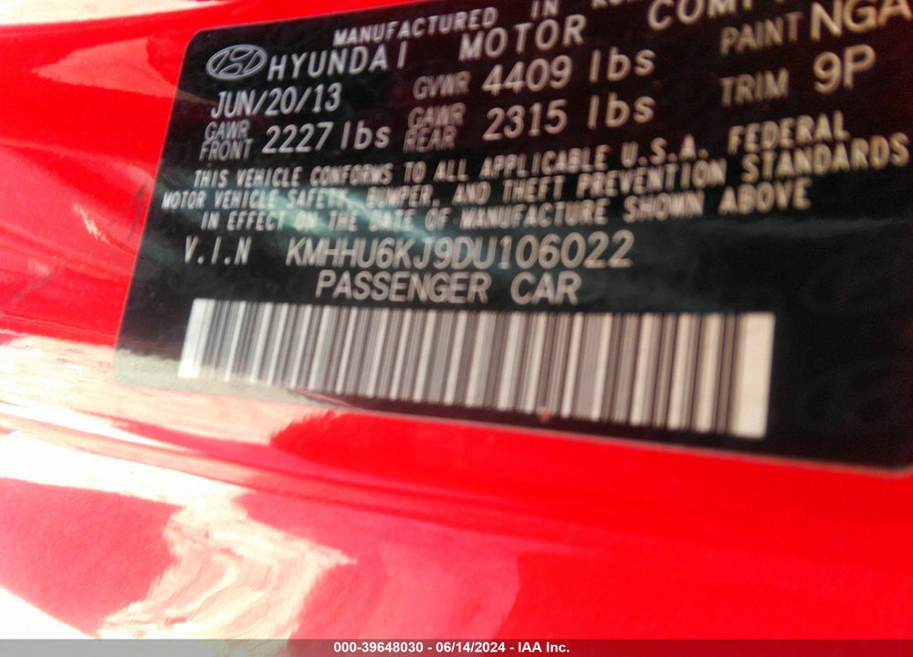 2013 HYUNDAI GENESIS 3.8 TRACK VIN: KMHHU6KJ9DU106022