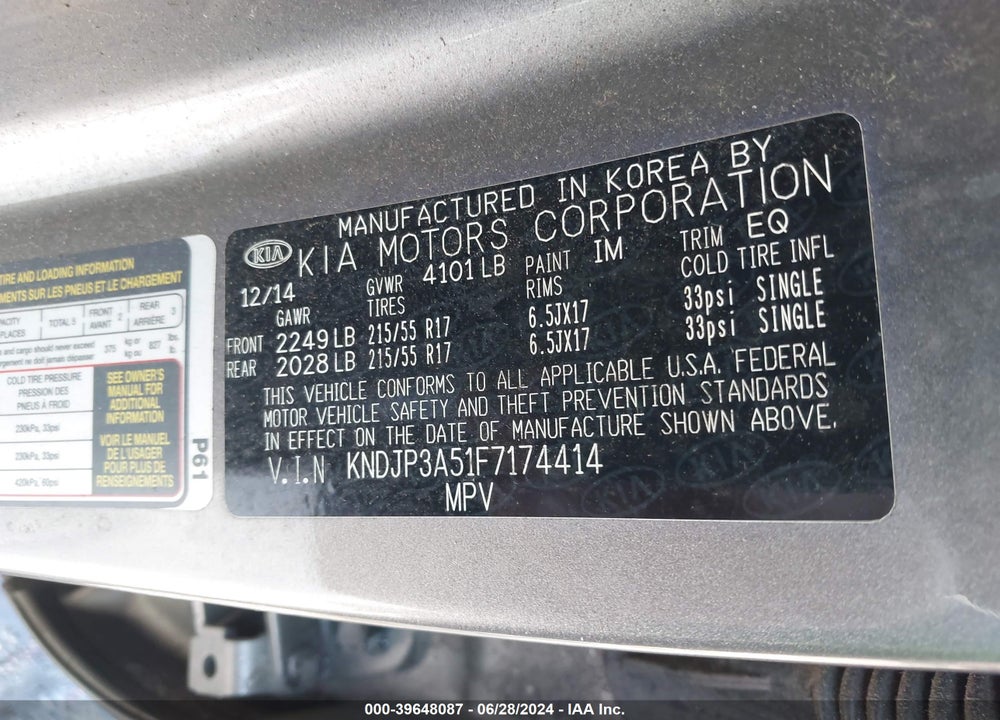 2015 KIA SOUL VIN: KNDJP3A51F7174414