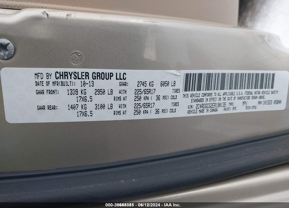 2014 DODGE GRAND CARAVAN SXT VIN: 2C4RDGCG2ER190135