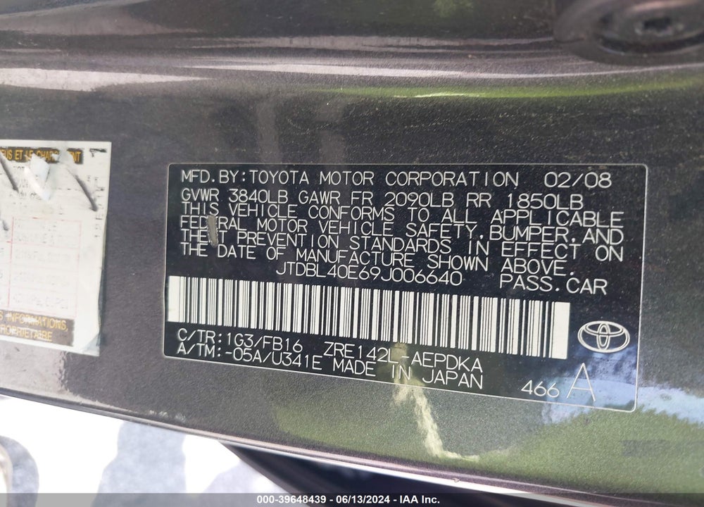 2009 TOYOTA COROLLA LE VIN: JTDBL40E69J006640