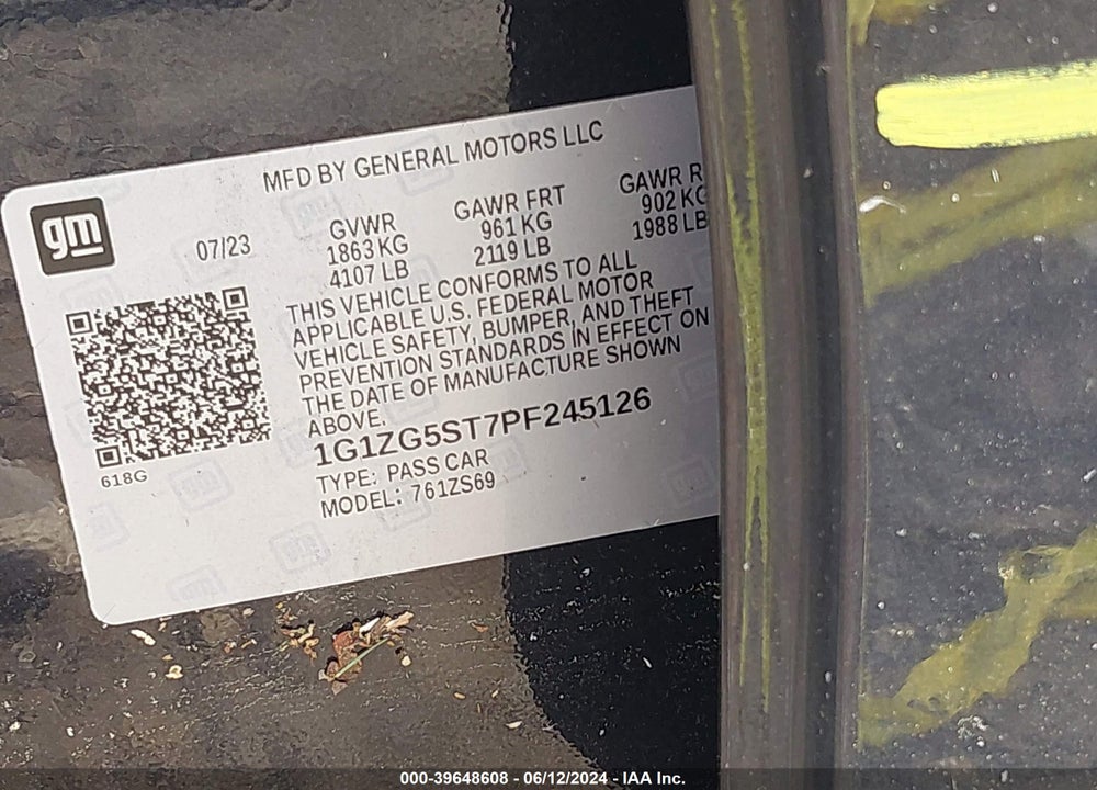 2023 CHEVROLET MALIBU FWD RS VIN: 1G1ZG5ST7PF245126