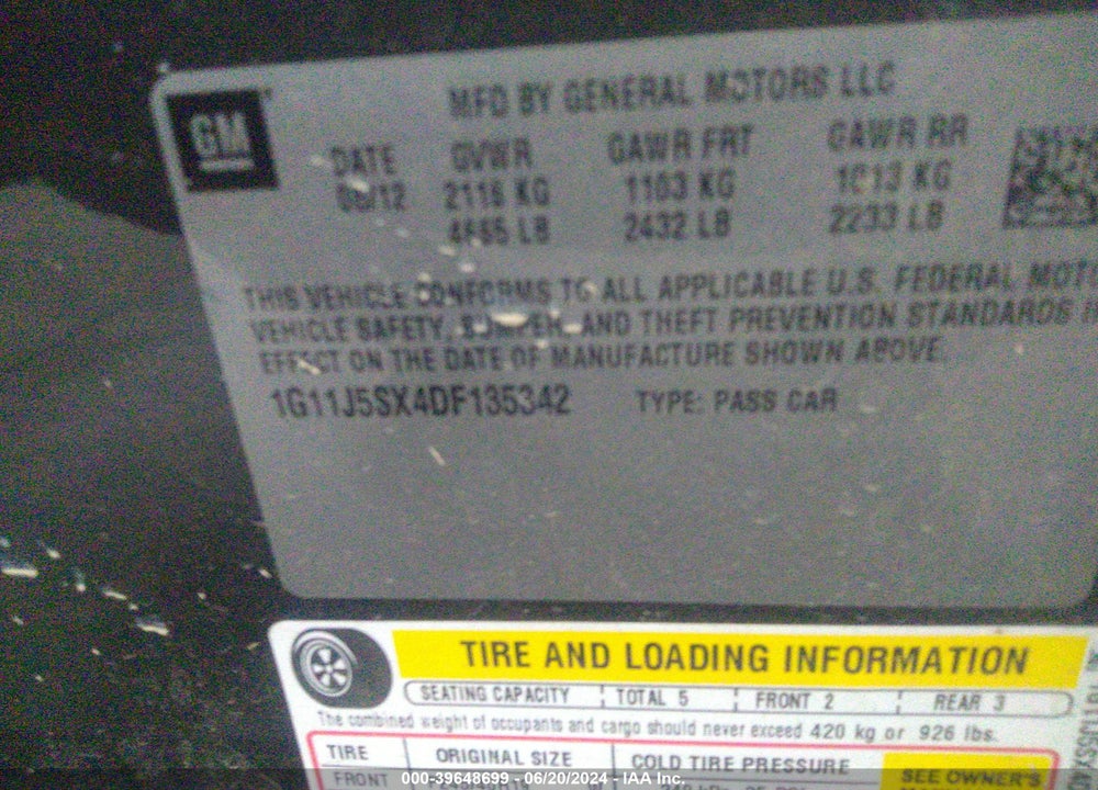 2013 CHEVROLET MALIBU 2LZ VIN: 1G11J5SX4DF135342