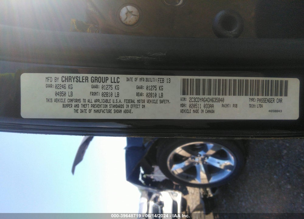 2013 DODGE CHALLENGER SXT VIN: 2C3CDYAG4DH635840
