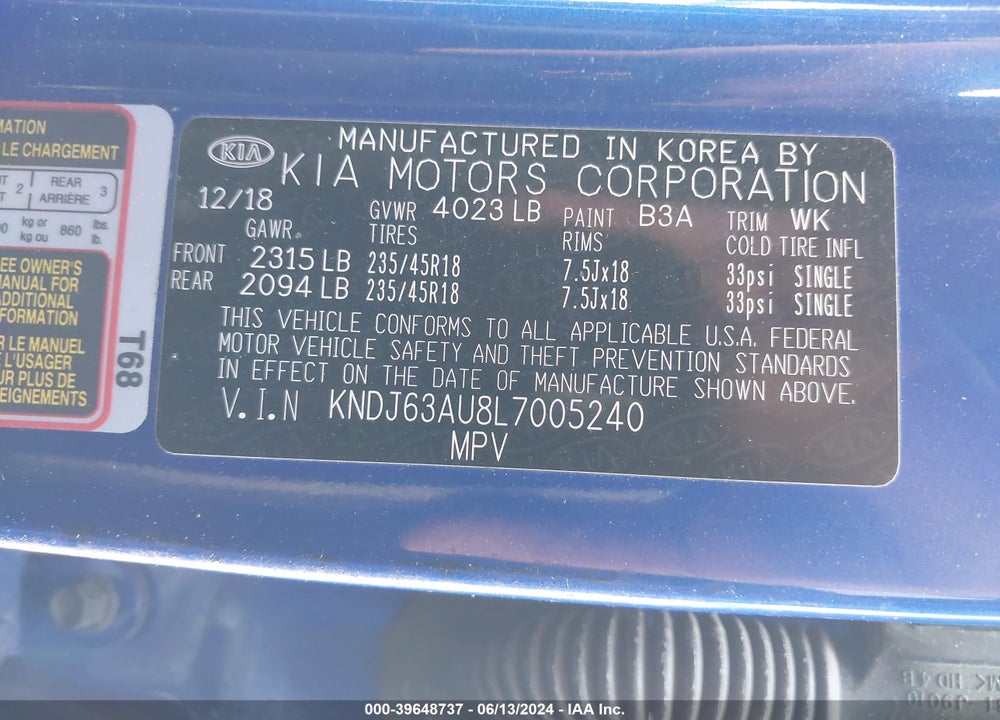 2020 KIA SOUL GT LINE VIN: KNDJ63AU8L7005240