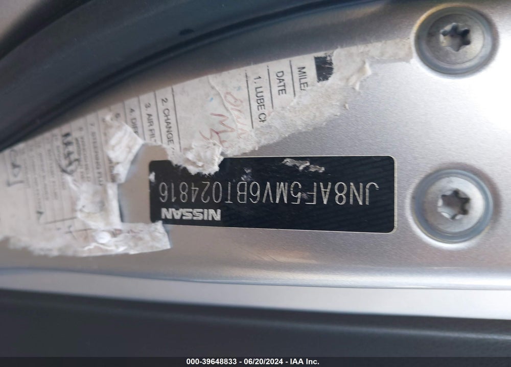 2011 NISSAN JUKE S VIN: JN8AF5MV6BT024816