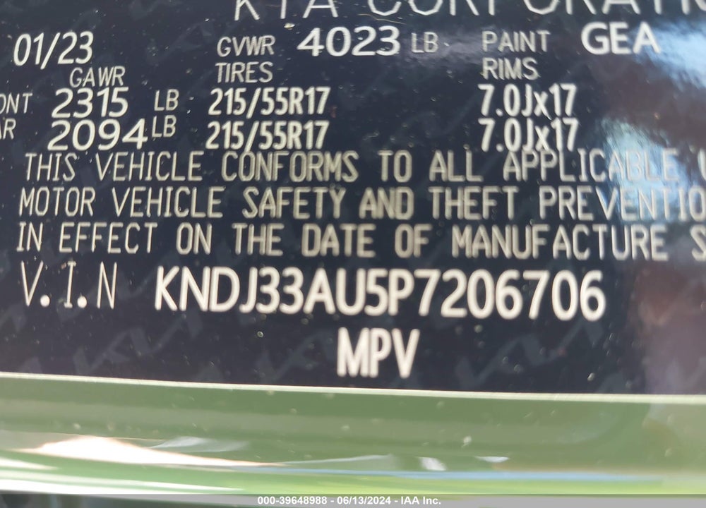 2023 KIA SOUL EX VIN: KNDJ33AU5P7206706