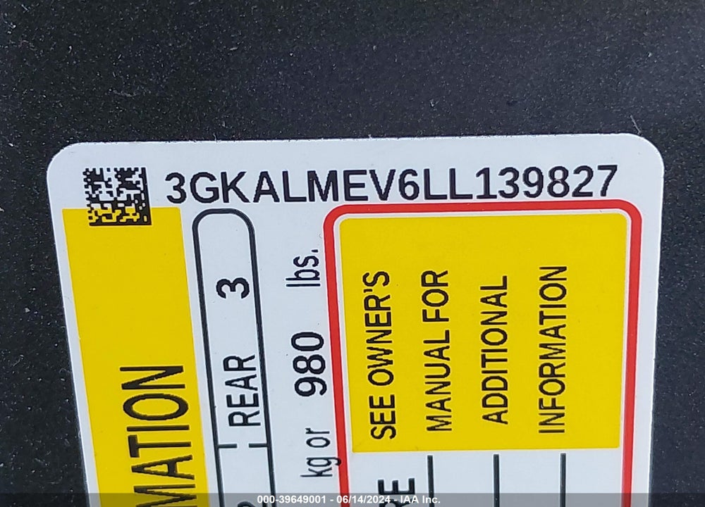 2020 GMC TERRAIN FWD SLE VIN: 3GKALMEV6LL139827